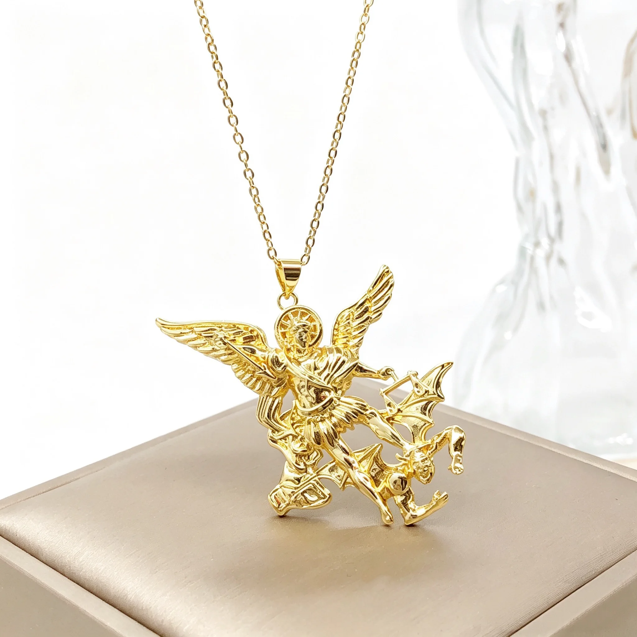 1pcs Religious Medal Zircon Necklace Archangel Saint Michael Santa Muerte Jesus Choker Protection Amulet Jewelry for Men Women
