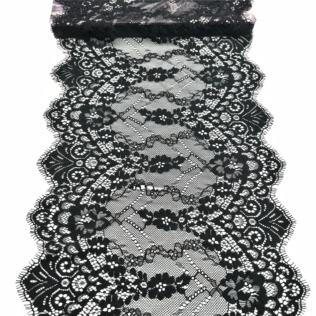 3M/Lot 1.5M/pc Width 9 3/4 inch (25cm) Black Eyelash Lace Trim Non-Elastic Lingerie Sewing Craft DIY Apparel Fabric Accessory