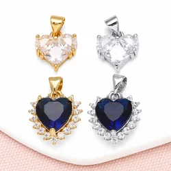 OCESRIO Trendy White Crystal Small Heart Pendant for Necklaces Copper Gold Plated Blue Heart Jewelry Making Supplies pdtb699