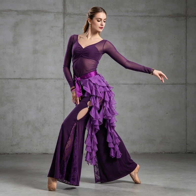 

Women Belly Dance Hip Scarf Skirt Nine Tailed Fox Chiffon Tassel Wave Skirt Latin Dance Waist Belt Performance Costume Accessory