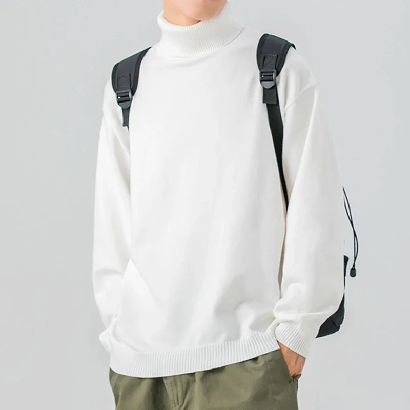 Men Korean Style Loose Fit Long Sleeve Pullovers Male Comfortable Turtleneck Casual Top Fashion Versatile Knitted Sweater