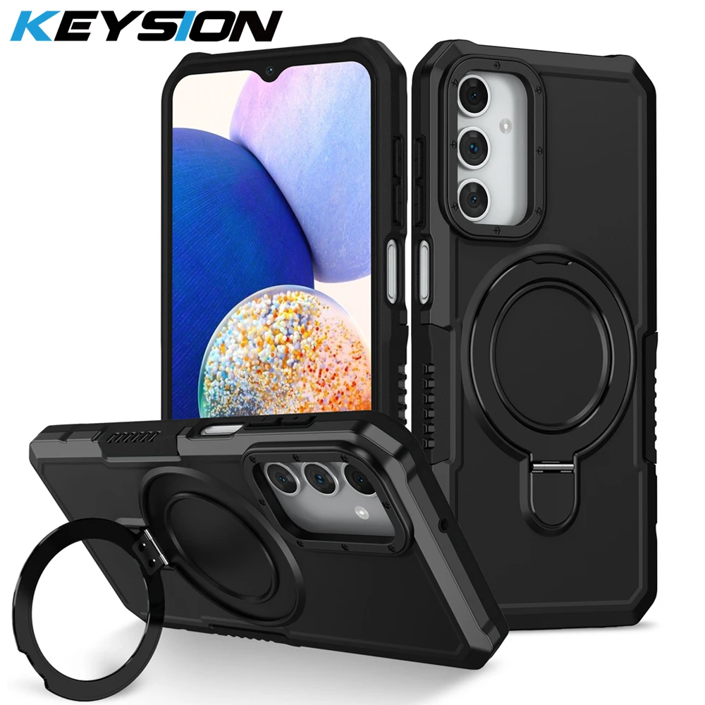 KEYSION Shockproof Armor Case for Samsung A55 A35 A25 A15 A05 Soft Silicone+PC Ring Stand Phone Back Cover for Galaxy A35 A55 5G