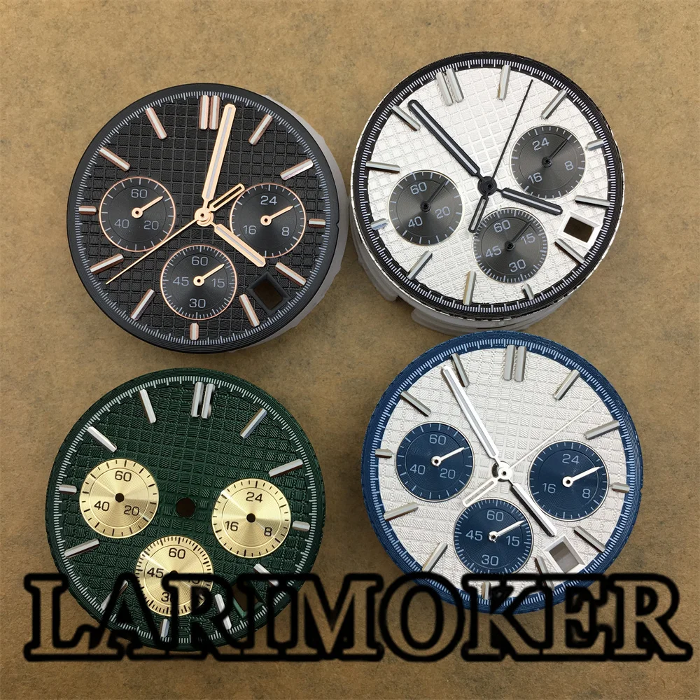 

LARIMOKER 31.5mm quartz watch dial with 6-pin hands suitable for vk63 movement watch parts c3 green luminous