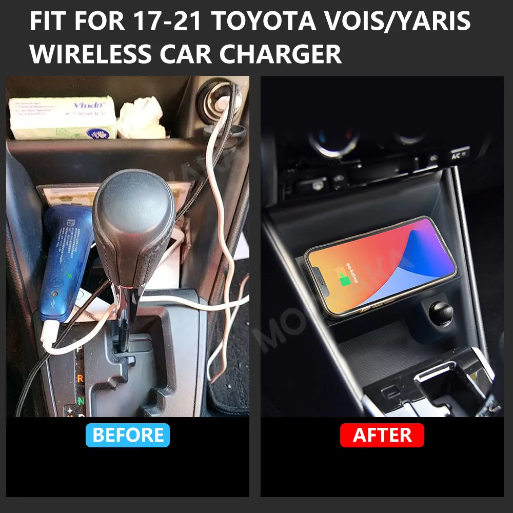 For Toyota Vios Yaris 2017-2021 Quick QI Car Wireless Charger Fast Charging Intelligent Infrared Mobile Phone Dashboard