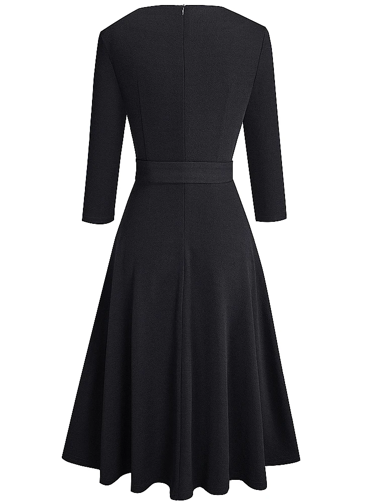 Nice-forever Autumn Women Classic Solid Color Swing Dresses Cocktail Party Retro Flare Dress btyA230