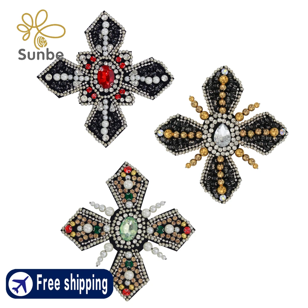 Baroque Style Hand-Beaded Fabric Patches Vintage Style Bead Appliques Sew on Patch for Skirt Hat Shose Hair Accessories