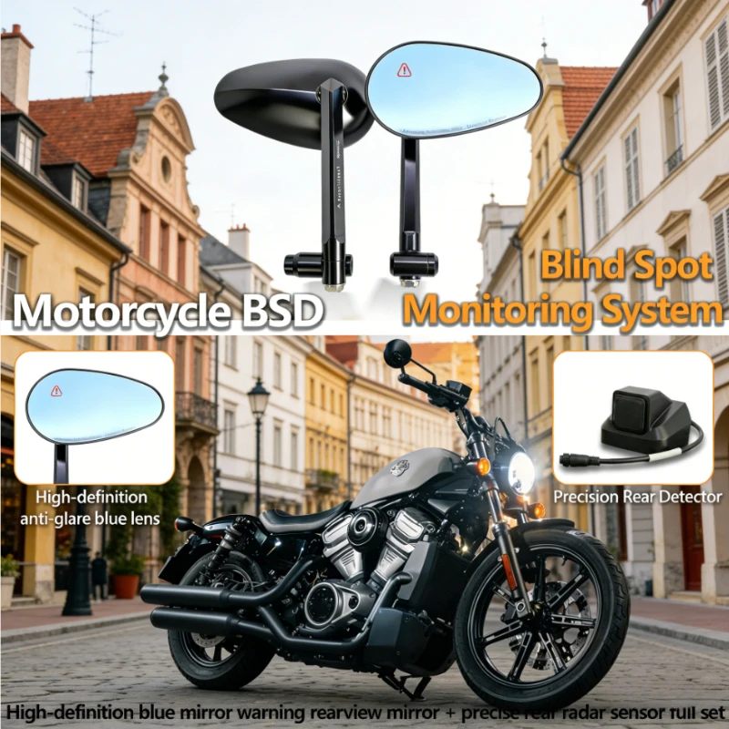 

2026 Motorcycle BSD System Long Range Radar HD Anti Glare Mirror Blind Spot Warning Full Kit