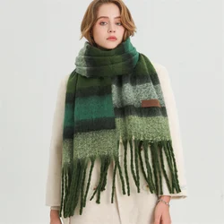 Color blocked Stripe Cashmere Warm Winter Scarf Women Pashmina Blanket Wraps Men Thick Soft Bufanda Tassel Shawl Poncho Echarpe