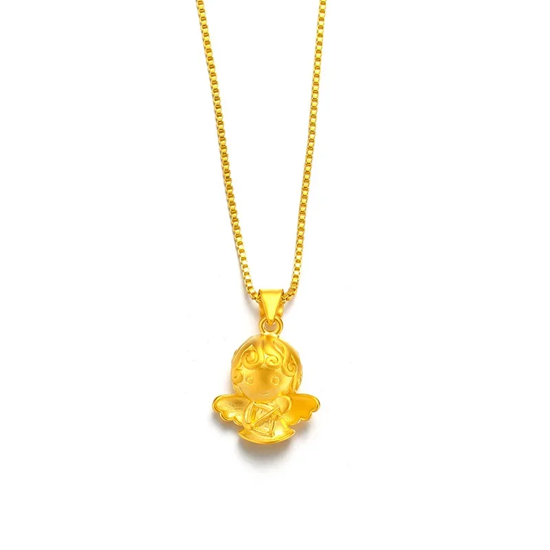 Collier pendentif ange en or jaune 24 carats, chaîne de clavicule, 9999 or véritable