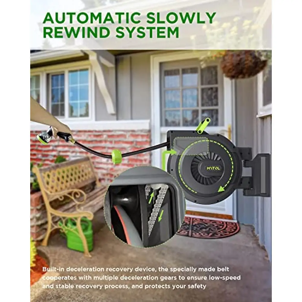 بكرة خرطوم الحديقة القابلة للسحب على الحائط، نظام قفل فوهة معدنية بطول 100 قدم