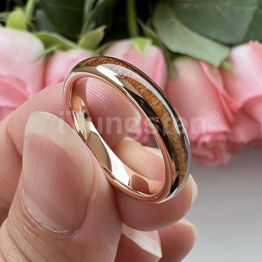 ITungsten 4mm Men Women Koa Wood Ring Nice Tungsten Wedding Band Domed Polished Trendy Jewelry Comfort Fit