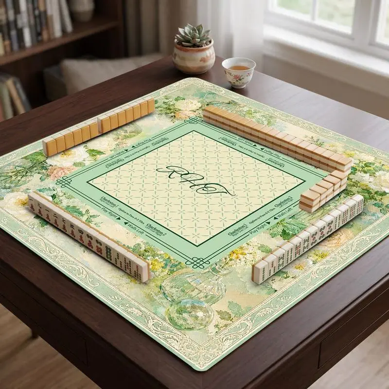 VIKAMA Oil Painting Rose Vase Mahjong Mat Zoned Silent Non Slip Pad For American Charleston Mahjong Poker Cover
