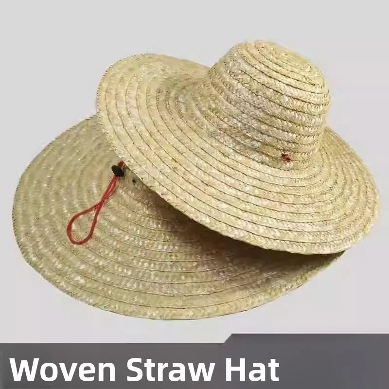 Outdoor Farm Use Straw Hat Breathable Sun Protection Large Brim Wheat Straw Weaving Fisherman Cap Unisex Large Size Shade