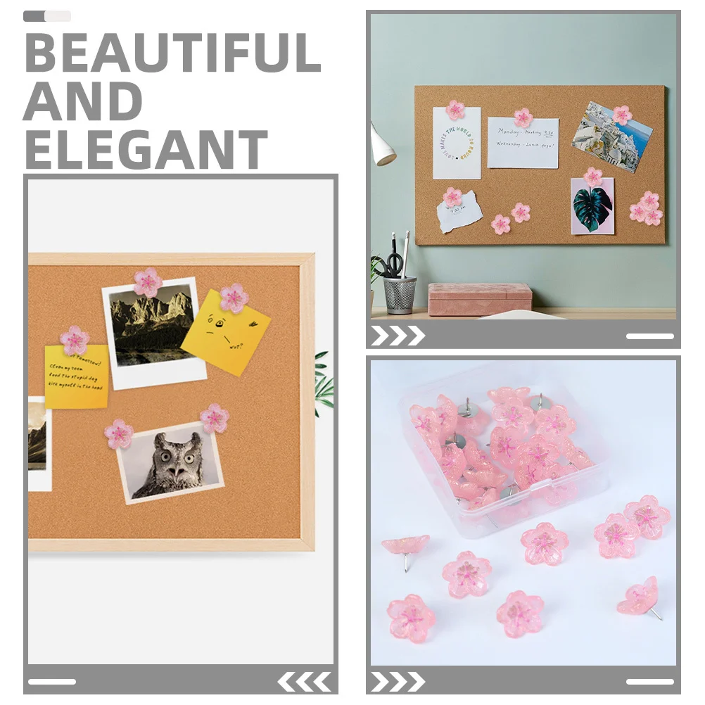 30 قطعة زهر الكرز الوردي دبابيس ضغط الجمالية الأزهار الزخرفية Thumbtacks ل لوحة الفلين لوحة الإعلانات مكتب الزينة #3