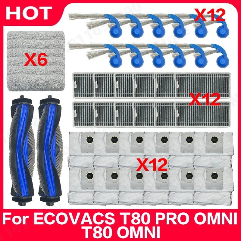 

For ECOVACS T80 PRO OMNI / T80 OMNI Robot Vacuum Spare Parts Main Side Brushes Mop Cloths HEPA Filters Dust Bags Accessories