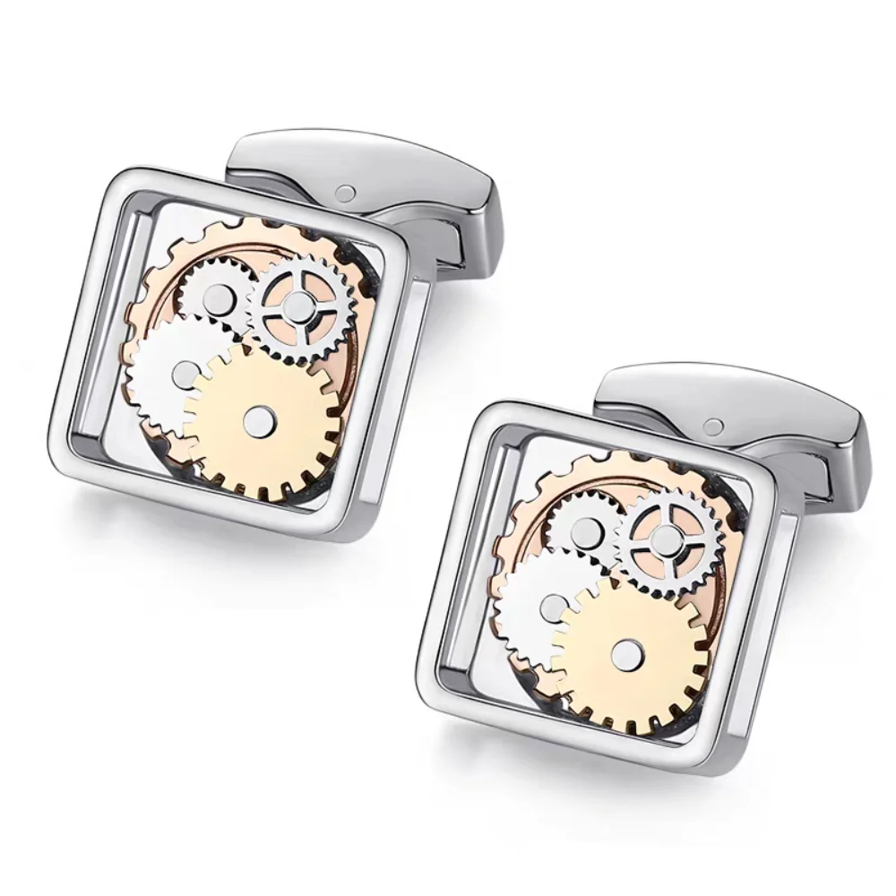 Steampunk Gear Cufflinks For Men Square Hollow Mechanical Movement Cuff Links Business Formal Shirt Jewelry Gift For Gentleman