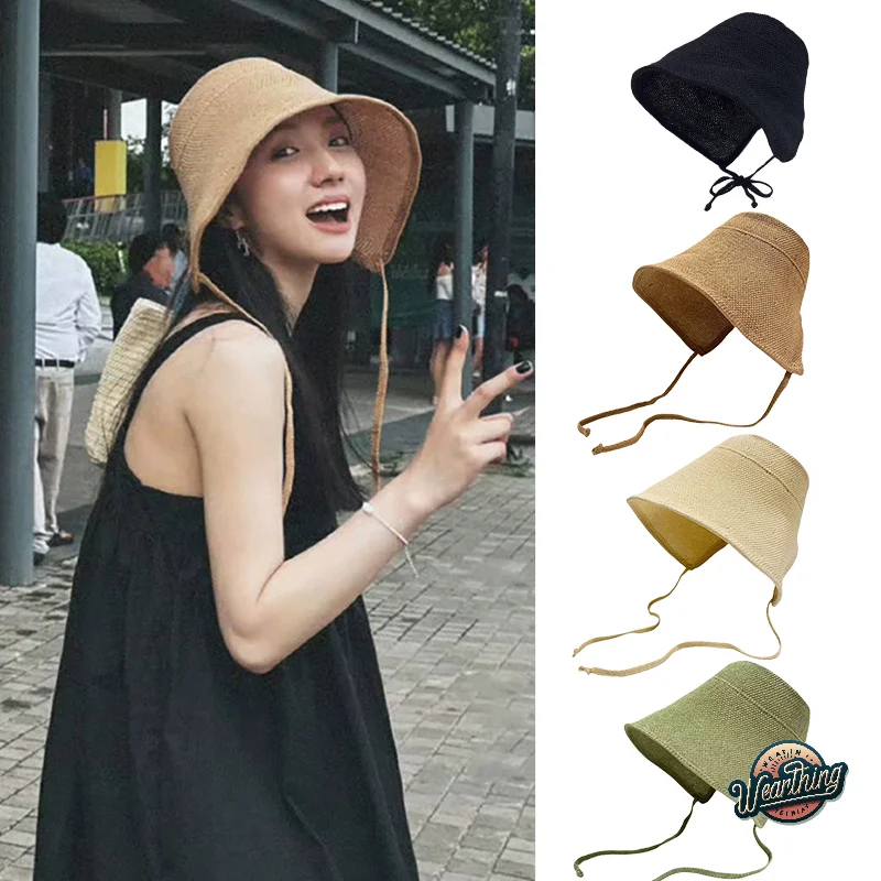 

Women's Linen Straw Bonnets Sun Hat with Bow; Wide Brim Beach Cap Regency Hats for Summer Outdoor Activities