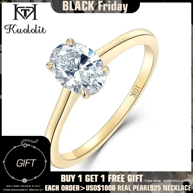 Kuololit 585 Anillo de moissanita de oro amarillo de 14 quilates 1.5CT 1.0CT para mujer Anillo solitario Ovis Moissanite de compromiso con certificado GRA