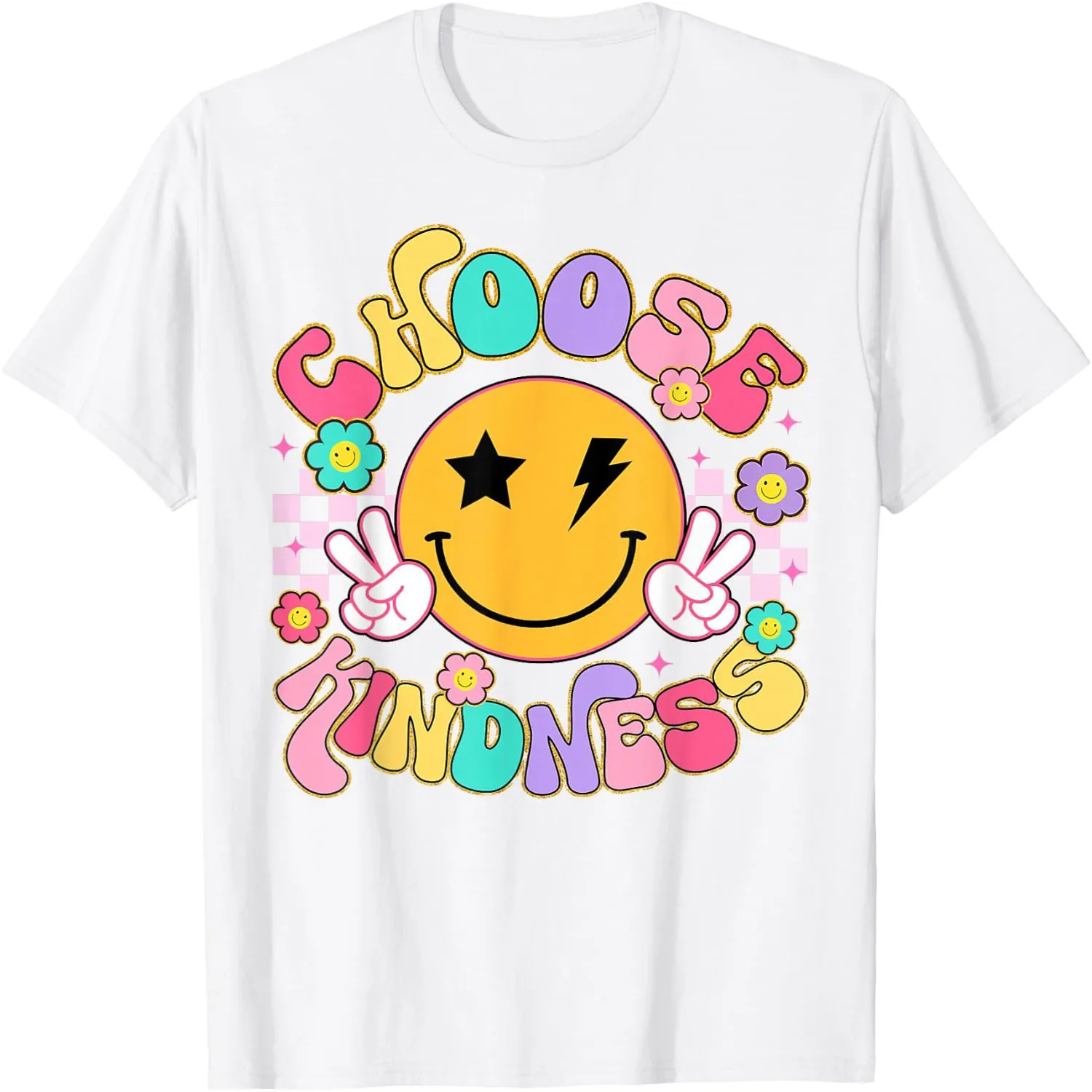 Cute Choose Kindness Groovy Smile Face Inspirational Be Kind T-Shirt