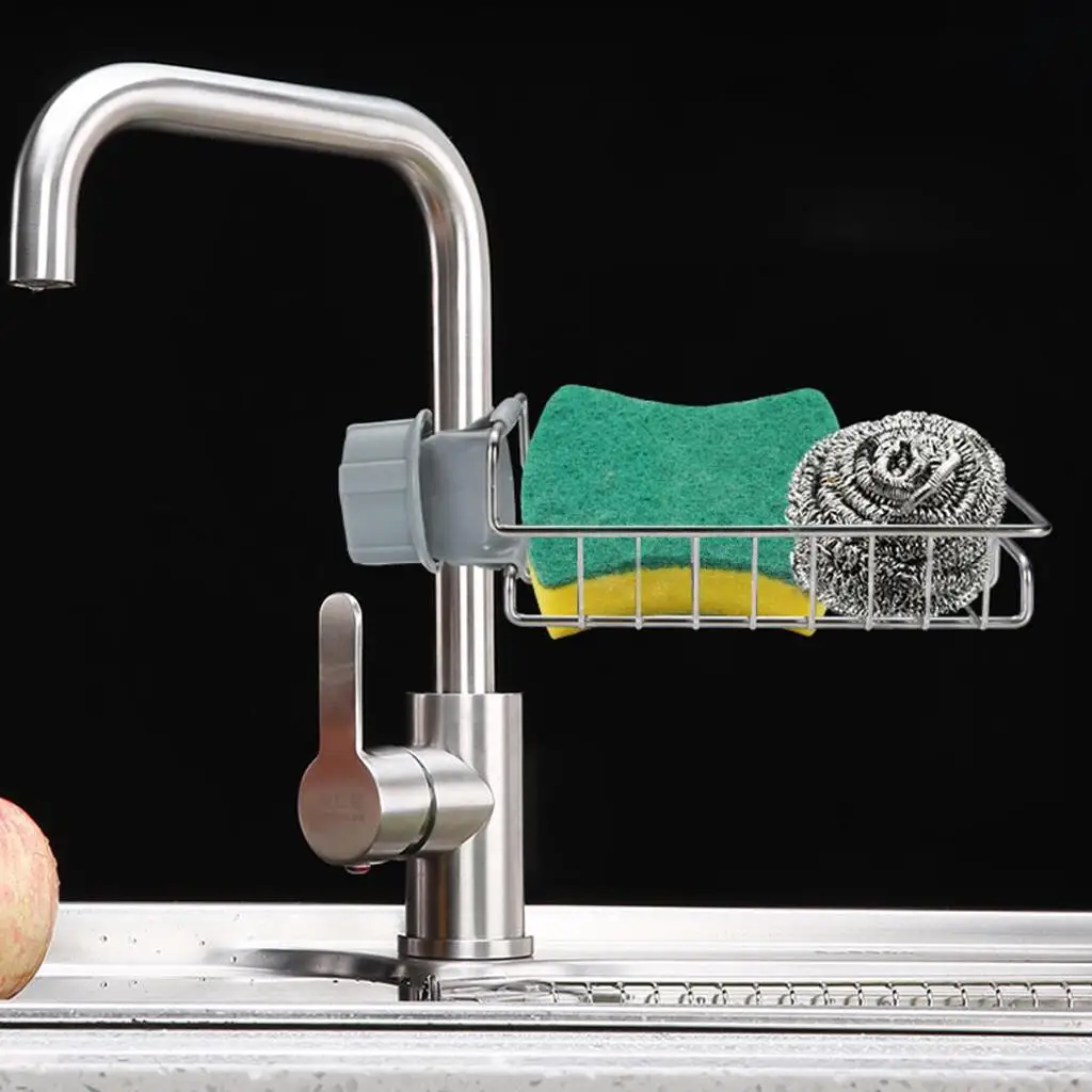 High Quality Stainless Steel Faucet Shelf Kitchen Sink Sponge Holder Organizer for Faucet Convenient Use
