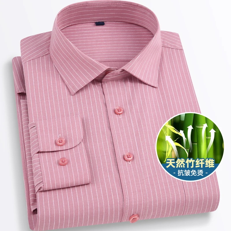 Men's spring and autumn new high quality bamboo fiber long sleeve shirt free ironing anti-wrinkle business slim fashion casual
