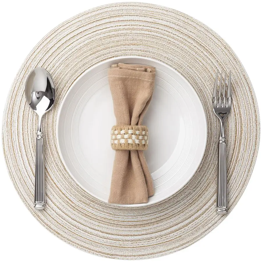 

Набор из 12 тканых салфеток, моющиеся плетеные коврики для стола для обеденного стола, термостойкие нескользящие круглые коврики для столовых приборов, кремовые