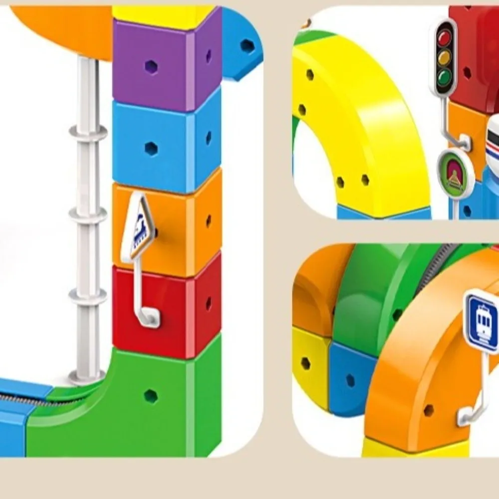 Cubo para niños, pista mágica, coche, tren multifuncional DIY, bloques de construcción ensamblados eléctricos con tren y señales de tráfico