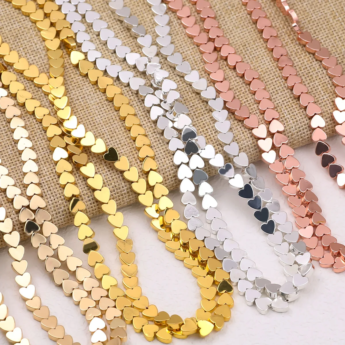 15'' Gold versilbert flache herzförmige Hämatit Naturstein Spacer lose Perlen für Schmuckherstellung Diy Armband Halskette 6MM