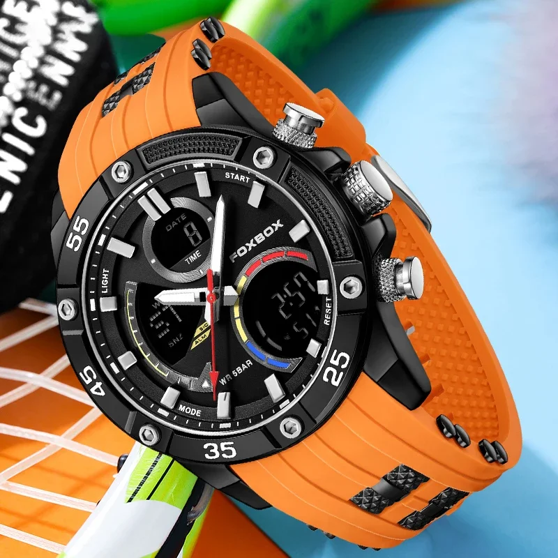 LIGE Fashion FOXBOX Electronic Quartz Man Watch 50M Waterproof Casual Sport Watches for Men Silicone Digital Military Wristwatch
