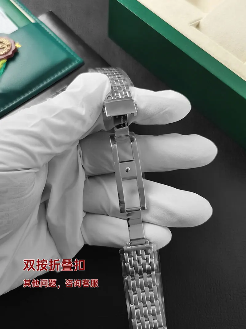 FUYIJIA مخصص جديد دي فيل 434 سلسلة ساعات أصلية 19 مللي متر 16 مللي متر واجهة منحنية حزام الساعات الفولاذ المقاوم للصدأ فراشة مشبك حزام