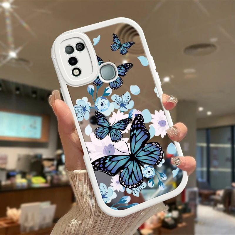 Butterfly Mirror Surface Fasion For Infinix HOT 9 10 10S LITE 11 PRO NOTE 7 8 SMART 5 6 NFC PLAY Makeup Mirror Coque Cover Funda