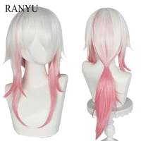 Peluca larga recta blanca ombre rosa, juego de Anime sintético, Cosplay, peluca esponjosa resistente al calor para fiesta diaria