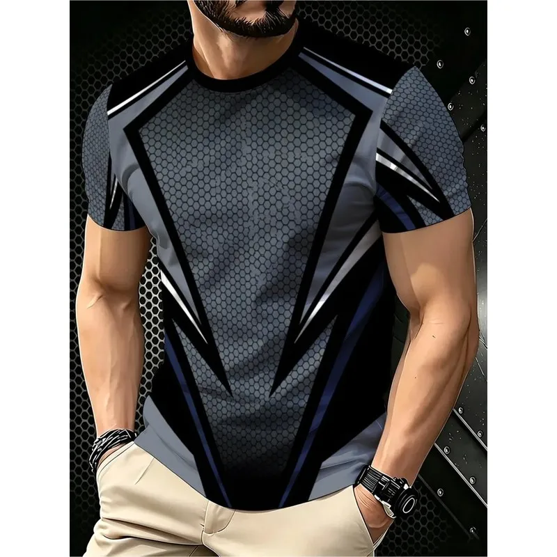 Men's Novelty Geometric Abstract Print T Shirt Futuristic Dark Aesthetic High Tech Sleek Design Polyester Fabric Multiple Sizes