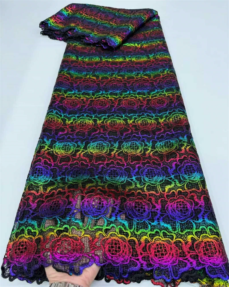 

African Guipure Lace Fabric 2025 High Quality Lace 5 Yards Embroidery Nigerian Cord Lace Fabric For Evening Party Dresses