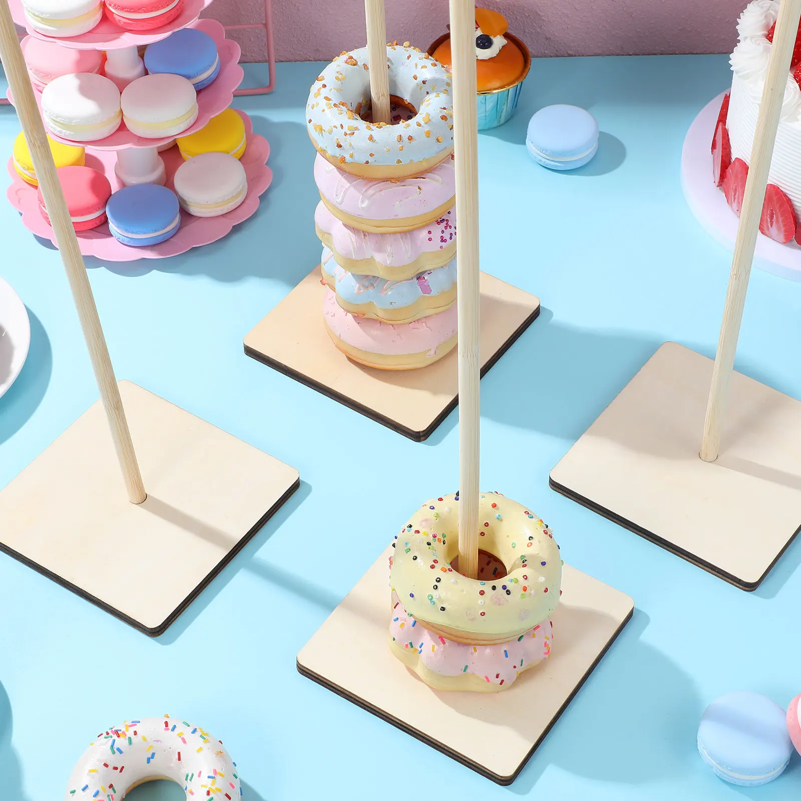 12Pcs Wood Donut Stand Donut Holder Rustic Display Tower Wedding Birthday Party Dessert Table Bagel Stand Doughnut Holder