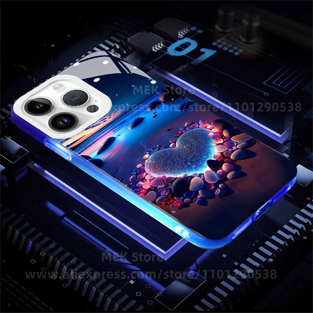 2026 جديد تتجه غطاء شفاف مضيء 7 ألوان مصباح ليد حتى فلاش جراب هاتف آيفون الهواء 17 16 15 14 13 12 11 برو ماكس