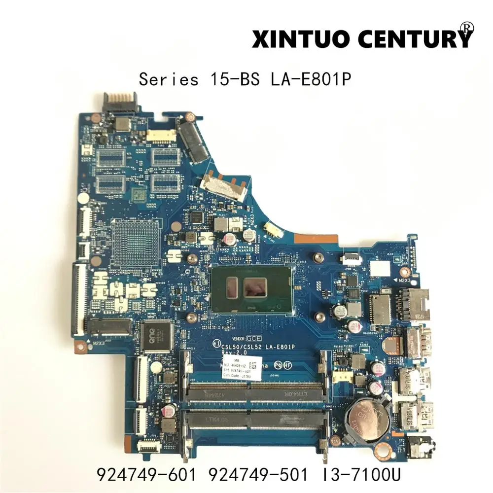 

924749-601 For HP Series 15-BS Laptop Motherboard LA-E801P Laptop Motherboard with CPU i3-7100U CSL50/CSL52 100% Test Work