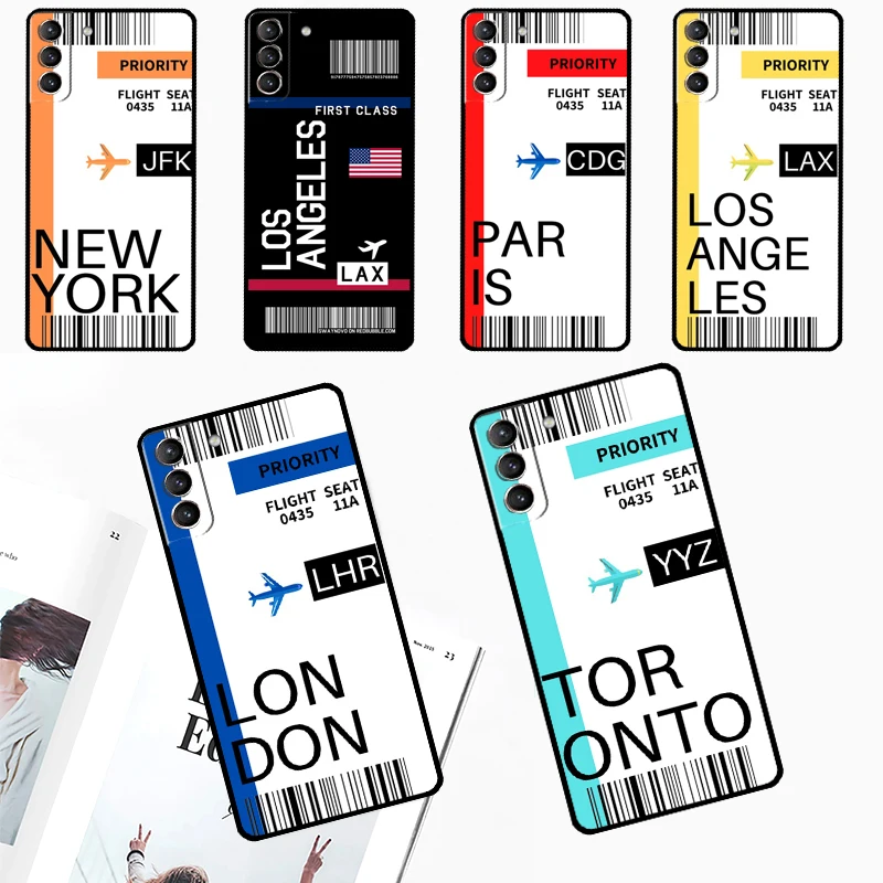 London Toronto Boarding Pass Phone Case For Samsung Galaxy S24 Ultra S22 Plus S20 S21 S23 FE Note 20 10 S8 S9 S10 Cover