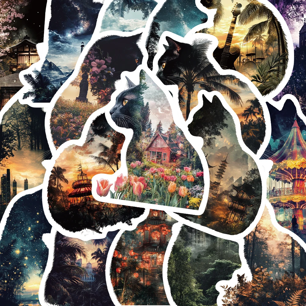 50pcs Vintage Cat Print Stickers Cute Cartoon Animals Decal DIY Handbook Laptop Phone Suitcase Fridge Helmet Decorative Stickers