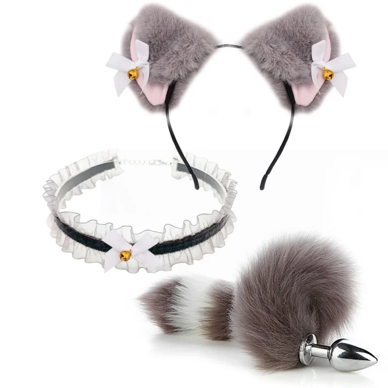 Erotic Sex Toy Kit Set with BDSM Cosplay Fox Dog Tail Breast Clamp Anal Butt Plug for Men Women Adult Intimate Christmas Gift