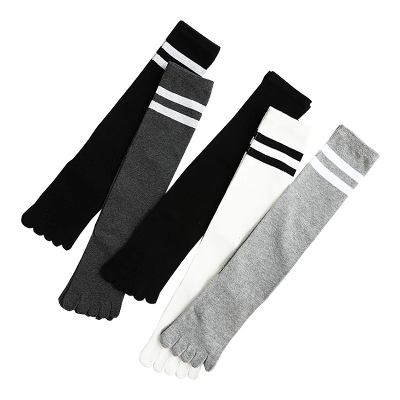 5 Pairs Long Toe Socks Women Girl Cotton Warm Striped Stocking Below The Knee College Style Student 5 Finger Leg Pile Socks