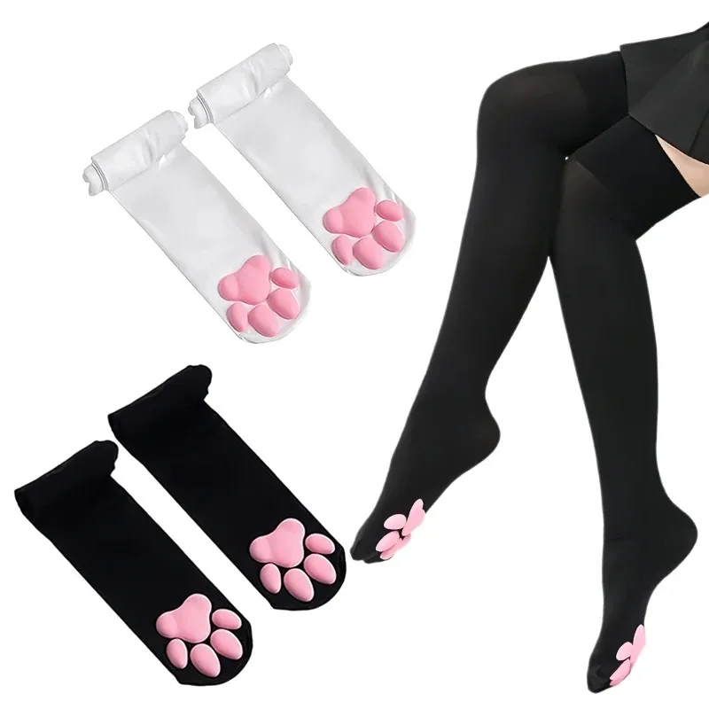 Calcetines de Mujer con Diseño de Pata de Gato 3D, Calcetines Altos Hasta el Muslo con Diseño de Pata de Gato 3D, Calcetines de Cosplay para Mujer