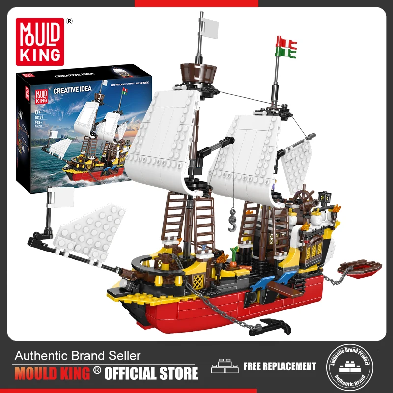 Mould King 10137 Movie Toys The Redbeard's Revenge Pirate Ship Building Block Assembly Pirate Ship Brick Set Kids Christmas Gift