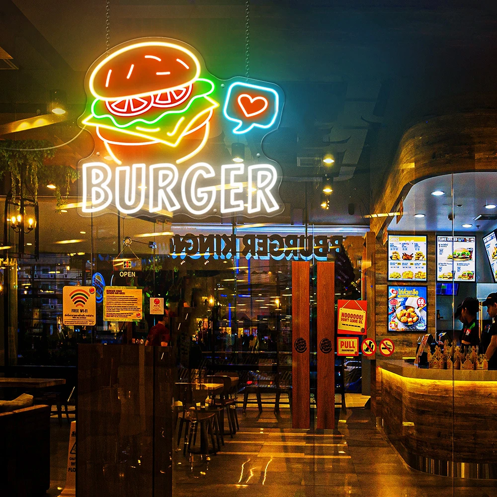 Imagem -02 - Custom Hamburger Neon Light up Sign Burger Neon Sign Decoração de Parede de Casa Fast Food Café Restaurante Decoração de Bar