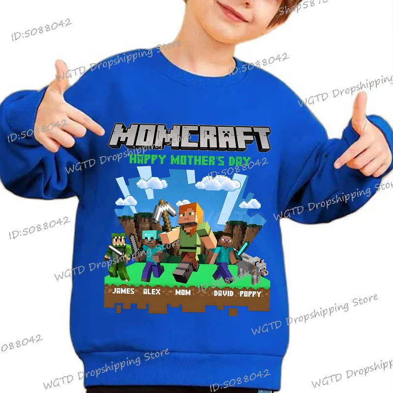 

Fashion Boys Girls Cute Chicken Jockey Spring Funny Game Figure Long Sleeve Pullover Momcraft Happy Mother's Day Kids Sportswear