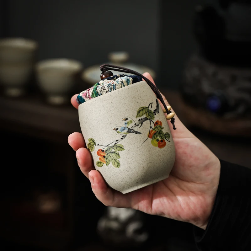 1PC Small Portable Ceramic Tea Can Coarse Sealed Jar Coffee Beans Biscuits Candy Sealed Cans Pill Powder Storage Tank Tea Boxes