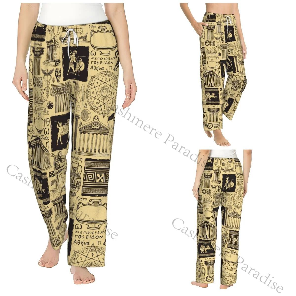 

Greece Women Sleep Pants Warm Flannel Lounge Pants for Winter Nights