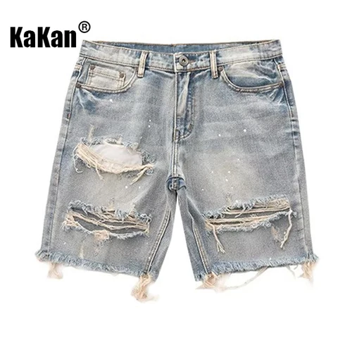 Imagen 2 del producto Kakan-nuevos pantalones cortos de mezclilla desgastados de verano para hombres, pantalones vaqueros populares de pierna pequeña ajustados para jóvenes coreanos K58-DK322