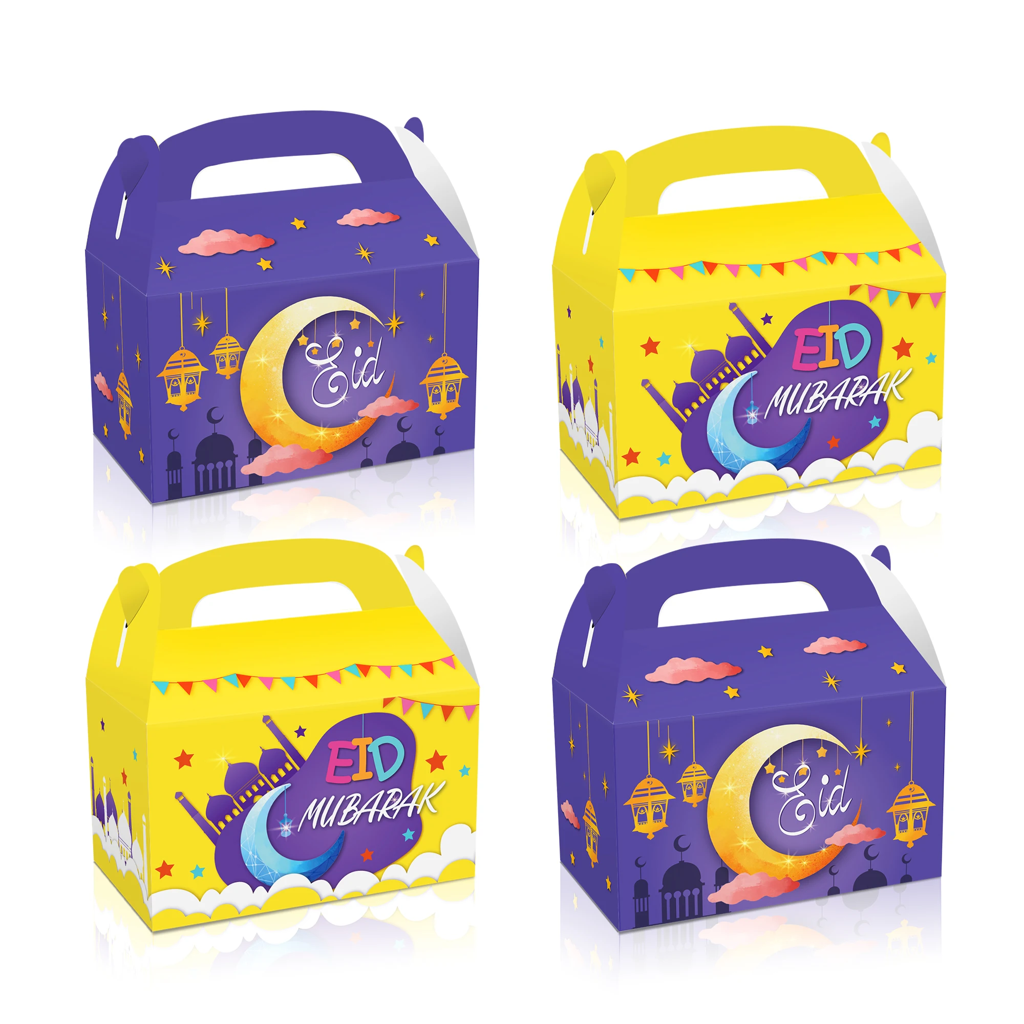 

DD119 4Pcs Happy Eid Muslim Moon Star Eid Mubarak Party Favor Box of Candy Packing Gift Boxes Bags Ramadan Festival Party Decors