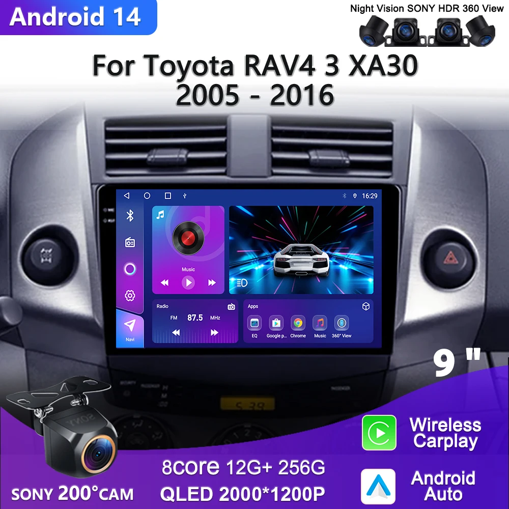 

2K Incell Screen Car Android 14 For Toyota RAV4 3 XA30 2005 - 2016 Car Radio Stereo Multimedia Player GPS Navigation No 2Din